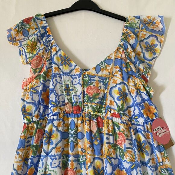NWT Just Found‎ Floral Dress Maternity Cap Sleeves Ruffle Hem V-Neck Size XL - Picture 1 of 12